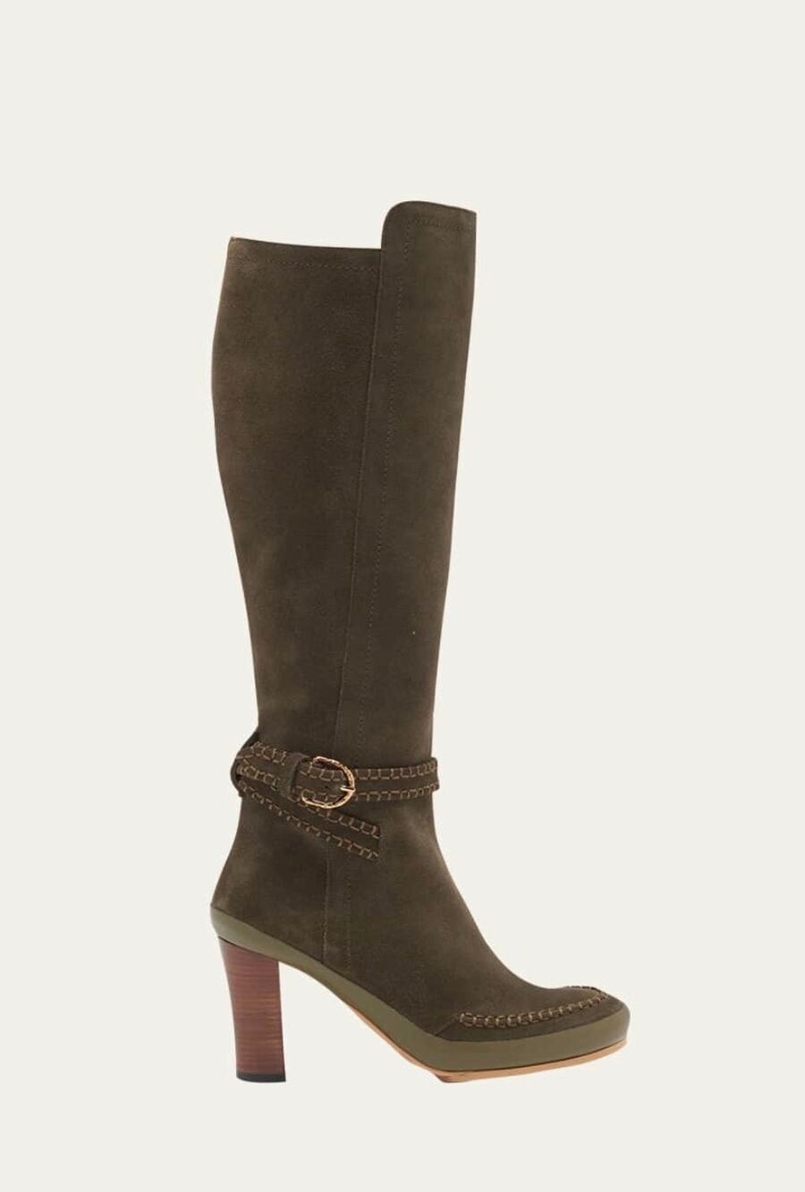 Ulla Johnson Adler Knee High Boots Beech Green Suede Buckle Women EU 39.5 US 9